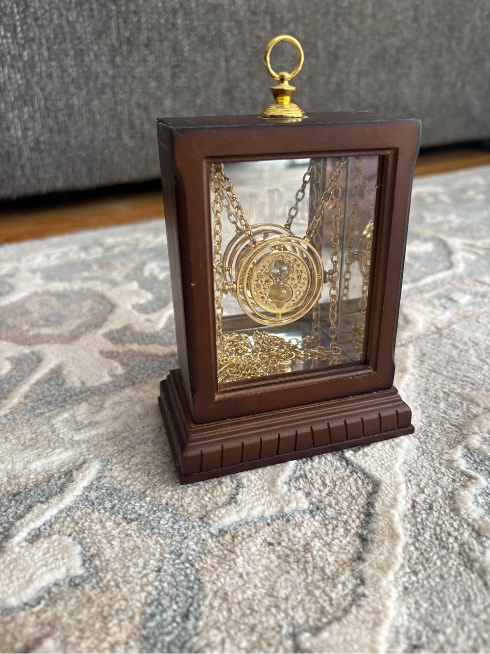 Harry Potter Hermione Granger Time Turner Necklace Gold and Wooden Display Case